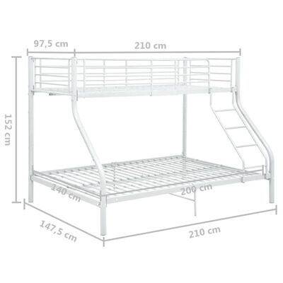 vidaXL Rám poschoďové postele bílý kov 140 x 200 / 90 x 200 cm