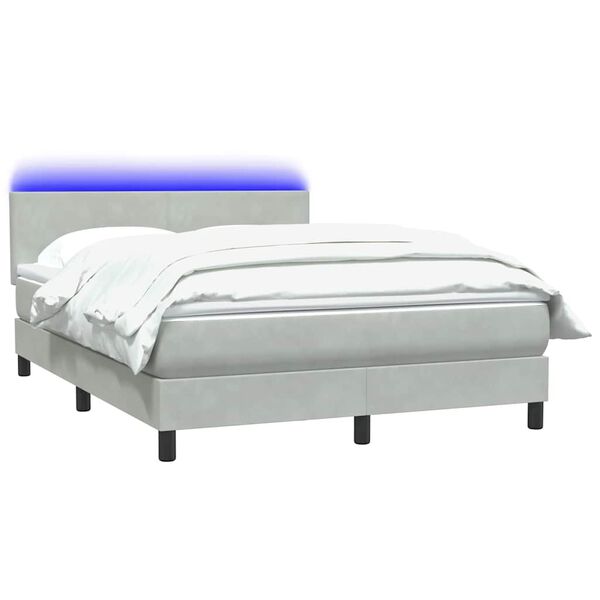 vidaXL Box spring postel s matrac&iacute; a LED světle &scaron;ed&aacute; 140x210 cm samet