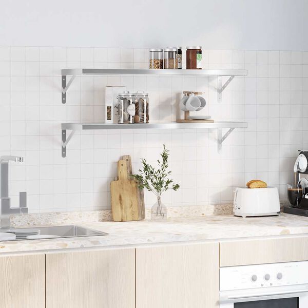 vidaXL N&aacute;stěnn&eacute; police 2 ks 100 x 30 cm stř&iacute;brn&eacute; nerezov&aacute; ocel