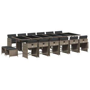 vidaXL 17d&iacute;ln&yacute; zahradn&iacute; j&iacute;deln&iacute; set s podu&scaron;kami &scaron;ed&yacute; polyratan