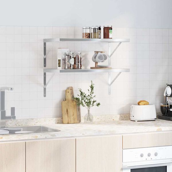 vidaXL N&aacute;stěnn&eacute; police 2 ks 75 x 40 cm stř&iacute;brn&aacute; nerezov&aacute; ocel