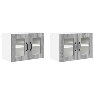 vidaXL N&aacute;stěnn&aacute; skleněn&aacute; skř&iacute;ň PORTO 2 pcs &Scaron;ed&aacute; Sonoma 60 x 31 x 40 cm