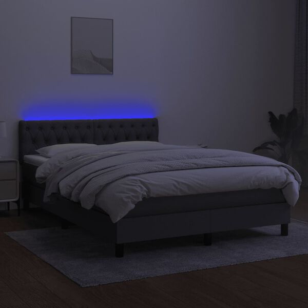 vidaXL Box spring postel s matrac&iacute; a LED tmavě &scaron;ed&aacute; 140x200 cm textil