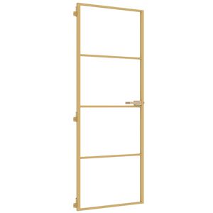 vidaXL Interi&eacute;rov&eacute; dveře &uacute;zk&eacute; zlat&eacute; 76x201,5 cm tvrzen&eacute; sklo a hlin&iacute;k