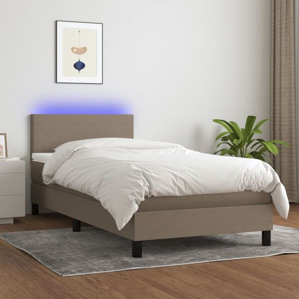 vidaXL Box spring postel s matrac&iacute; a LED taupe 90x190 cm textil