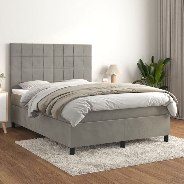 vidaXL Box spring postel s matrac&iacute; světle &scaron;ed&aacute; 140x190 cm samet