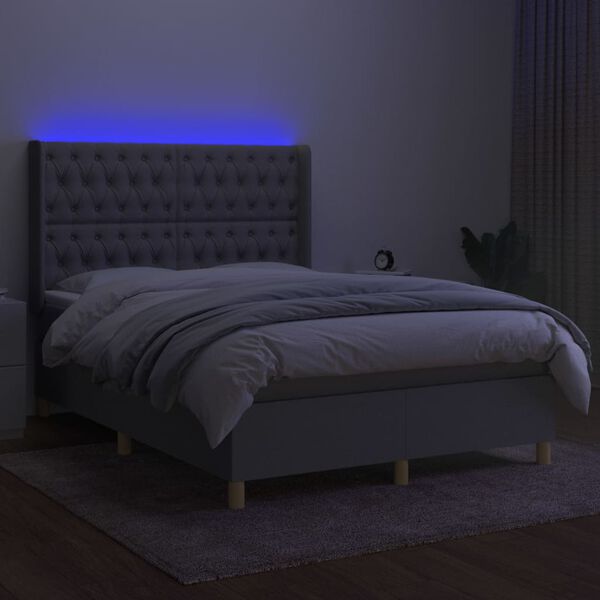 vidaXL Box spring postel s matrac&iacute; a LED světle &scaron;ed&aacute; 140x200 cm textil