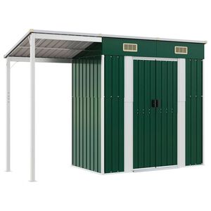 vidaXL Zahradn&iacute; kůlna s prodlouženou střechou zelen&aacute; 277x107x181 cm
