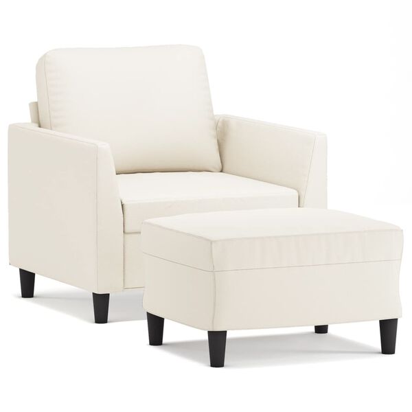 vidaXL Křeslo s podnožkou kr&eacute;mov&eacute; 60 cm uměl&aacute; kůže