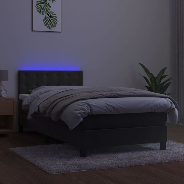 vidaXL Box spring postel s matrac&iacute; a LED tmavě &scaron;ed&aacute; 80 x 200 cm samet