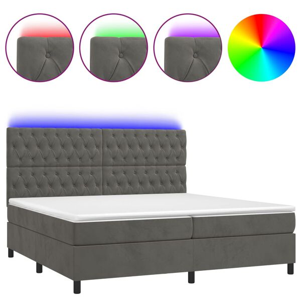 vidaXL Box spring postel s matrac&iacute; a LED tmavě &scaron;ed&aacute; 200x200 cm samet