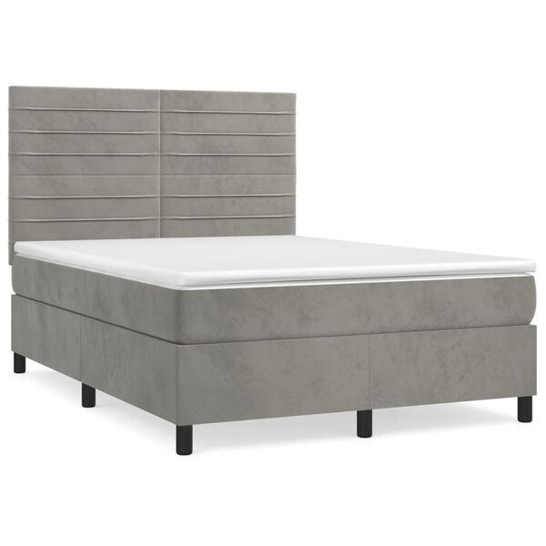 vidaXL Box spring postel s matrac&iacute; světle &scaron;ed&aacute; 140x190 cm samet