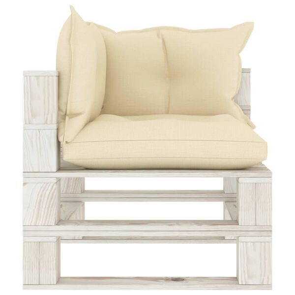 vidaXL Zahradn&iacute; rohov&aacute; pohovka z palet s kr&eacute;mov&yacute;mi podu&scaron;kami dřevo