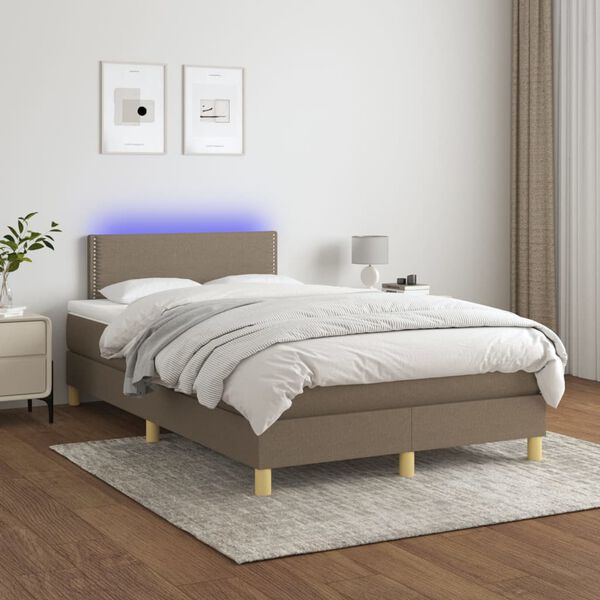 vidaXL Box spring postel s matrac&iacute; a LED taupe 120 x 200 cm textil