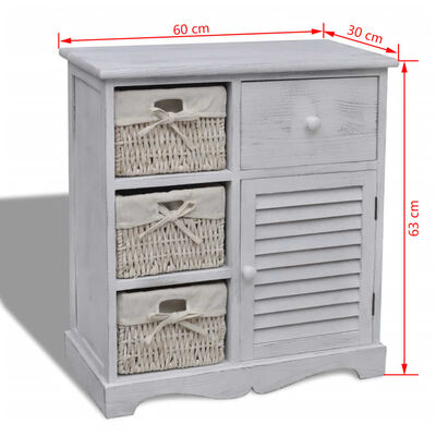 vidaXL Dřevěná skříňka se 3 pletenými košíky bílá