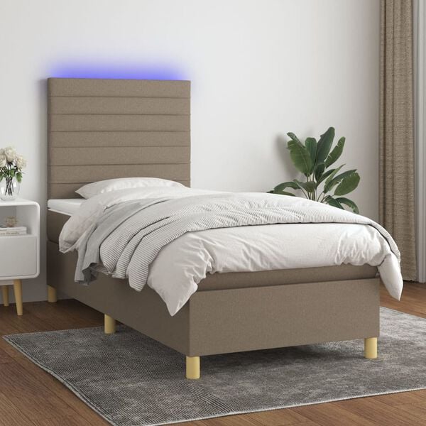 vidaXL Box spring postel s matrac&iacute; a LED taupe 100x200 cm textil