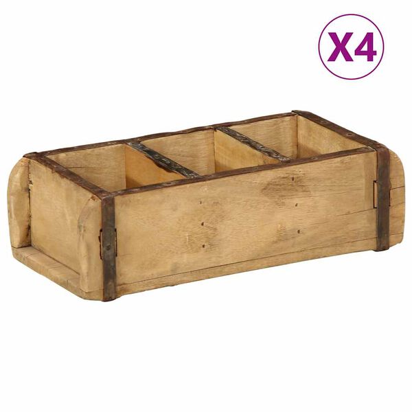 vidaXL Podnos 4 pcs Hněd&aacute; 30 x 14 x 9 cm Masivn&iacute; obnovovan&eacute; dřevo