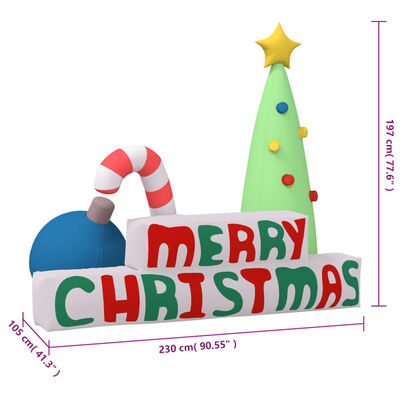 vidaXL Nafukovací dekorace Merry Christmas s LED diodami 197 cm
