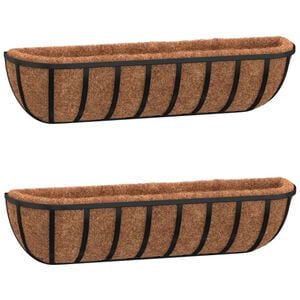 vidaXL N&aacute;stěnn&eacute; žlaby 2 ks s kokosovou vložkou čern&eacute; 76x21x16 cm ocel