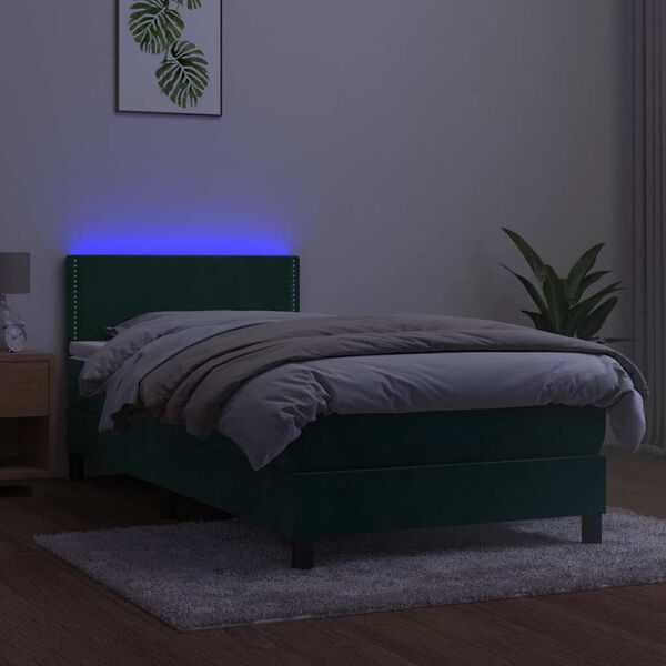 vidaXL Box spring postel s matrac&iacute; a LED tmavě zelen&aacute; 90x190 cm samet