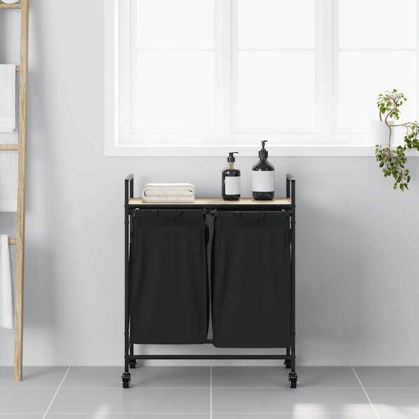 vidaXL Koš na prádlo se 2 přihrádkami a kolečky dub sonoma