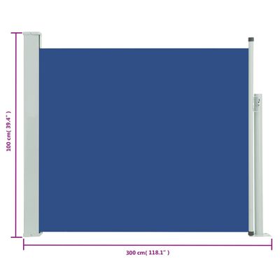 vidaXL Zatahovací boční markýza / zástěna na terasu 100 x 300 cm modrá