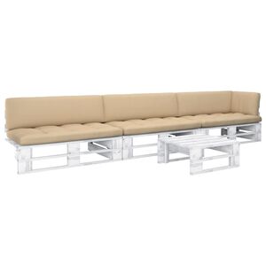 vidaXL 4dílná zahradní sedací souprava z palet a podušky bílá borovice