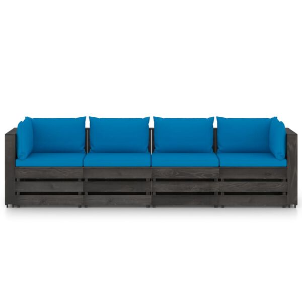 vidaXL 4m&iacute;stn&aacute; zahradn&iacute; pohovka s podu&scaron;kami &scaron;edě impregnovan&eacute; dřevo