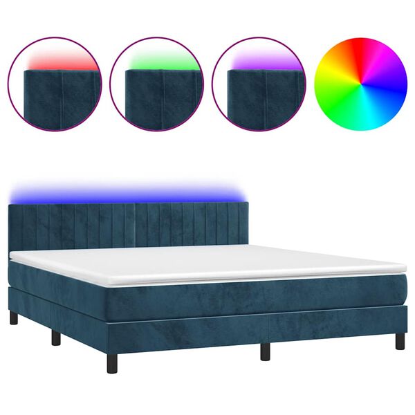 vidaXL Box spring postel s matrac&iacute; a LED tmavě modr&aacute; 180x200 cm samet