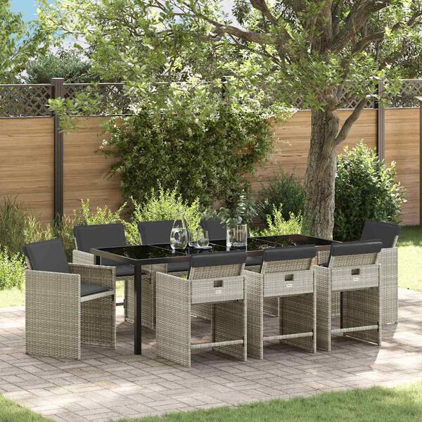 vidaXL Zahradn&iacute; j&iacute;deln&iacute; souprava 9 pcs Světle &scaron;ed&aacute; polyratan