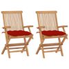 vidaXL Zahradn&iacute; židle s červen&yacute;mi podu&scaron;kami 2 ks masivn&iacute; teak