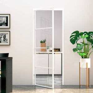vidaXL Interi&eacute;rov&eacute; dveře b&iacute;l&eacute; 76x201,5 cm tvrzen&eacute; sklo a hlin&iacute;k &uacute;zk&eacute;