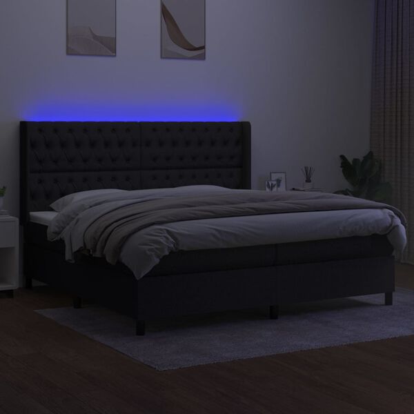 vidaXL Box spring postel s matrac&iacute; a LED čern&aacute; 200x200 cm textil