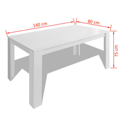 vidaXL Jídelní stůl 140x80x75 cm bílý