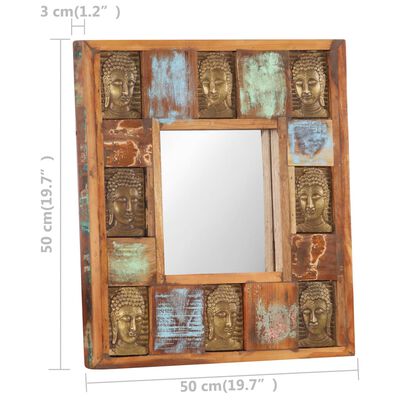 vidaXL Zrcadlo s reliéfy Buddhy 50 x 50 cm masivní recyklované dřevo