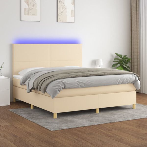 vidaXL Box spring postel s matrac&iacute; a LED kr&eacute;mov&aacute; 180x200 cm textil