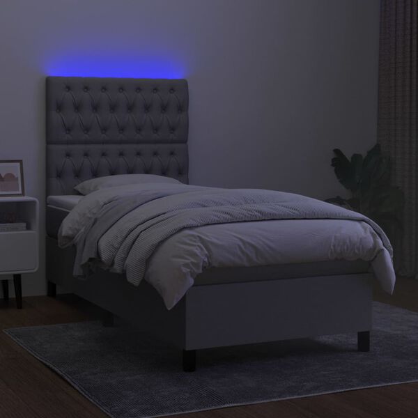 vidaXL Box spring postel s matrac&iacute; a LED světle &scaron;ed&aacute; 90x200 cm textil