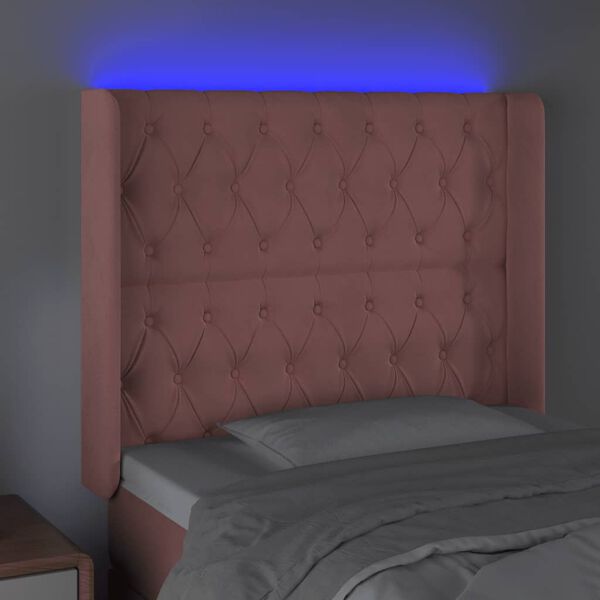 vidaXL Čelo postele s LED růžov&eacute; 93 x 16 x 118/128 cm samet