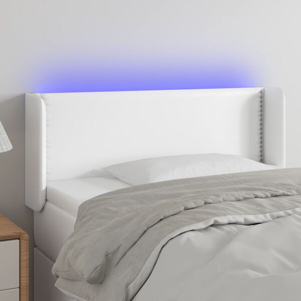 vidaXL Čelo postele s LED b&iacute;l&eacute; 93 x 16 x 78/88 cm uměl&aacute; kůže