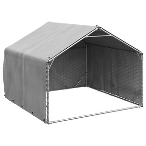 vidaXL Venkovn&iacute; ps&iacute; bouda s krytem 2x2x1,5 m pozinkovan&aacute; ocel