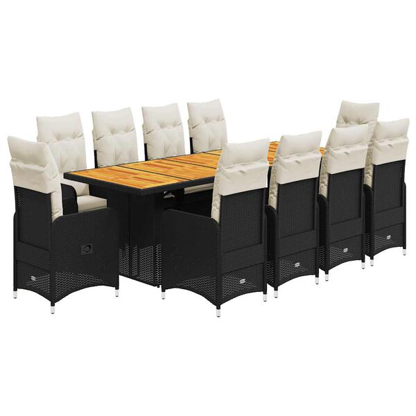 vidaXL 11d&iacute;ln&yacute; zahradn&iacute; bistro set s podu&scaron;kami čern&yacute; polyratan