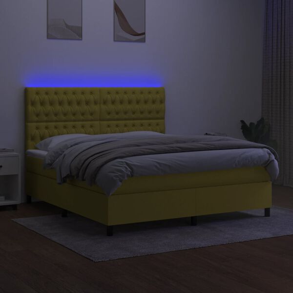 vidaXL Box spring postel s matrac&iacute; a LED zelen&aacute; 160x200 cm textil