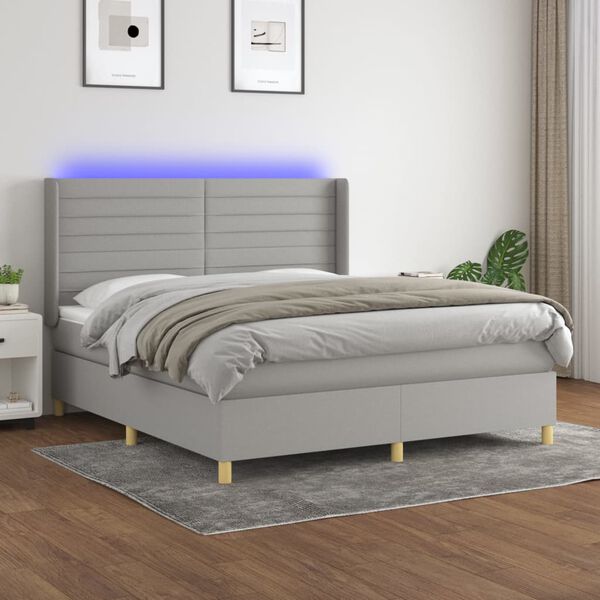 vidaXL Box spring postel s matrac&iacute; a LED světle &scaron;ed&aacute; 180x200 cm textil