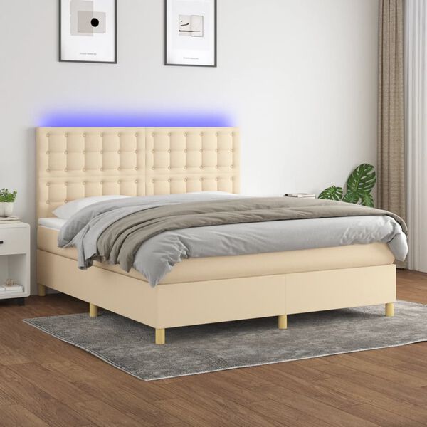 vidaXL Box spring postel s matrac&iacute; a LED kr&eacute;mov&aacute; 180x200 cm textil