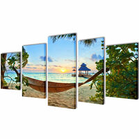 vidaXL Set tištěných obrazů na plátně pláž s houpací sítí 200 x 100 cm