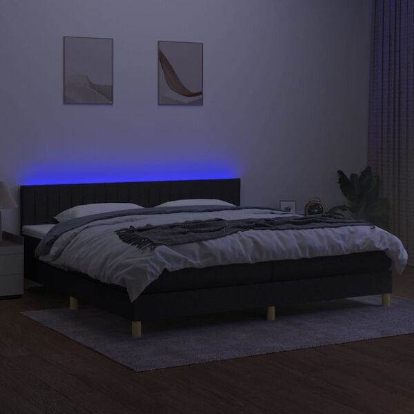 vidaXL Box spring postel s matrac&iacute; a LED čern&aacute; 200x200 cm textil