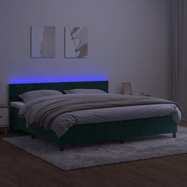 vidaXL Box spring postel s matrac&iacute; a LED tmavě zelen&aacute; 200x200 cm samet