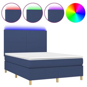 vidaXL Box spring postel s matrac&iacute; a LED modr&aacute; 140x200 cm textil