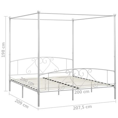 vidaXL Rám postele s nebesy bílý kovový 200 x 200 cm