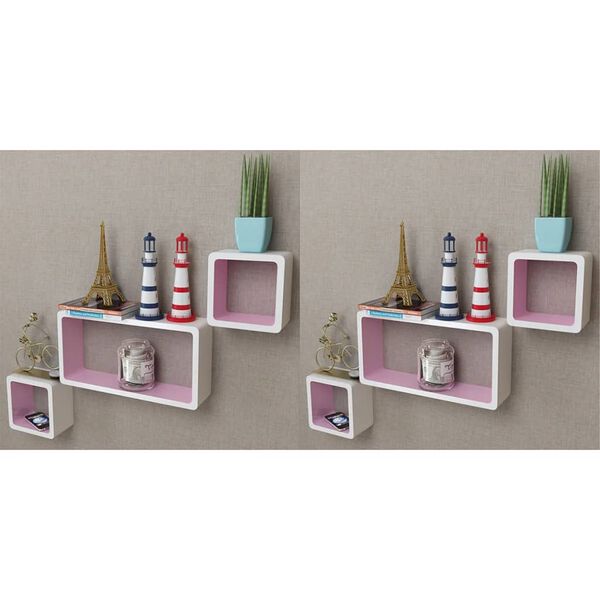 vidaXL N&aacute;stěnn&eacute; police krychlov&eacute; 6 ks b&iacute;l&eacute; a růžov&eacute;